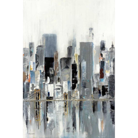 City Bridge Black Modern Wood Framed Art Print with Double Matting by Kadmiri, Aziz
