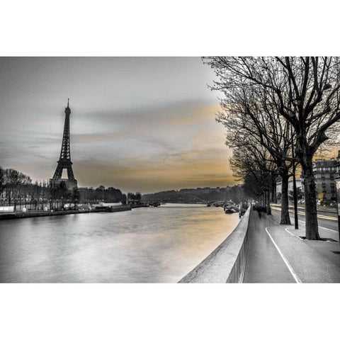 River Seine and The Eiffel Tower White Modern Wood Framed Art Print by Frank, Assaf