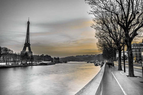 River Seine and The Eiffel Tower White Modern Wood Framed Art Print with Double Matting by Frank, Assaf