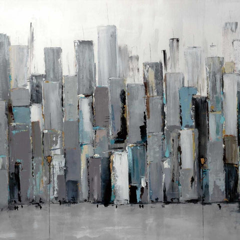Blue Plaza White Modern Wood Framed Art Print by Kadmiri, Aziz