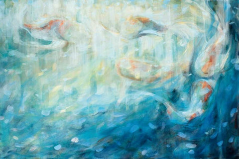 Playing Koi White Modern Wood Framed Art Print with Double Matting by Parker, Karen Lorena