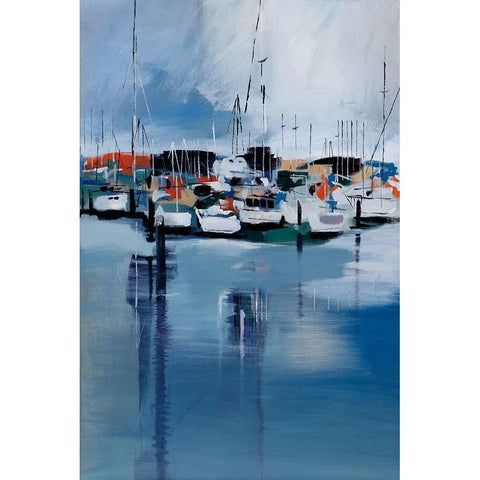 Docked White Modern Wood Framed Art Print by Fitsimmons, A.
