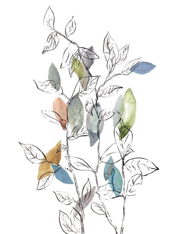 Spring Leaves I White Modern Wood Framed Art Print with Double Matting by Meyers, Rebecca