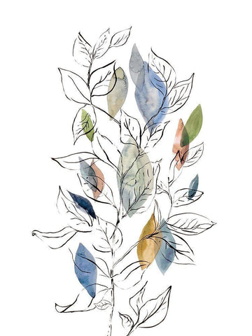 Spring Leaves II White Modern Wood Framed Art Print with Double Matting by Meyers, Rebecca