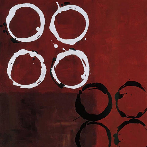 Red Circles I Black Ornate Wood Framed Art Print with Double Matting by Maitland, Laurie