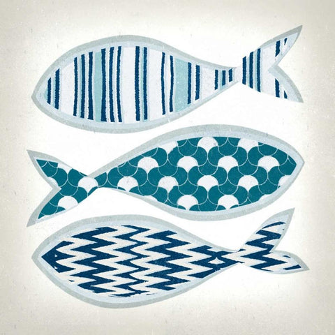 Fish Patterns I White Modern Wood Framed Art Print with Double Matting by Venter, Tandi