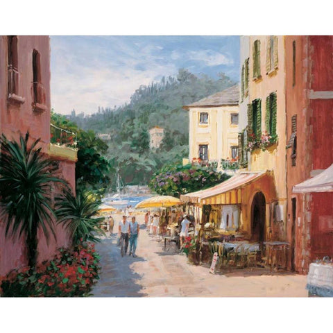 Al Fresco - Portofino Gold Ornate Wood Framed Art Print with Double Matting by Bates, George