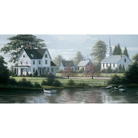 Rivers Edge White Modern Wood Framed Art Print by Saunders, Bill