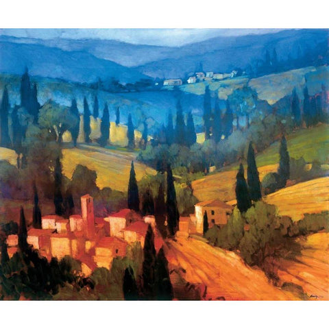 Tuscan Valley View Gold Ornate Wood Framed Art Print with Double Matting by Craig, Philip