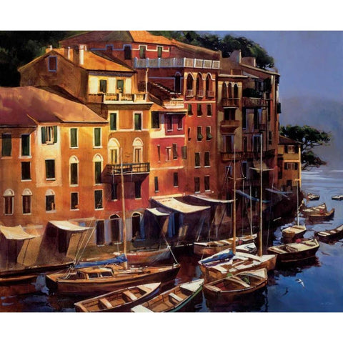 Mediterranean Port White Modern Wood Framed Art Print by OToole, Michael