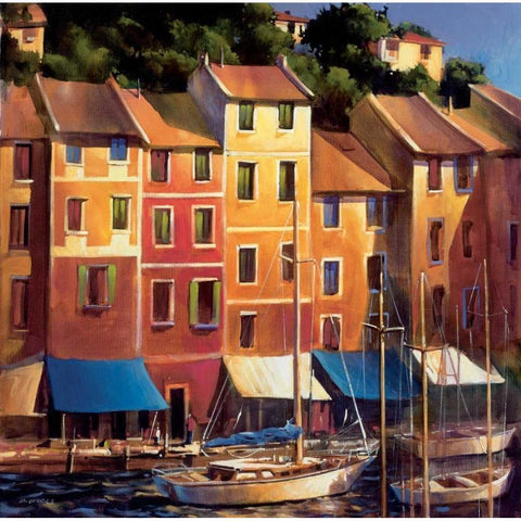 Portofino Waterfront White Modern Wood Framed Art Print by OToole, Michael