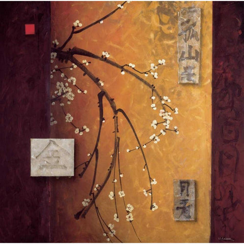 Oriental Blossoms II White Modern Wood Framed Art Print by Li-Leger, Don