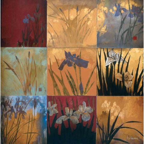 Iris Nine Patch II Gold Ornate Wood Framed Art Print with Double Matting by Li-Leger, Don