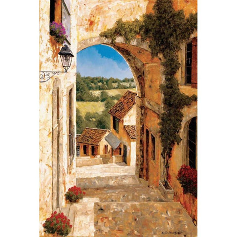 Going Down to the Village Gold Ornate Wood Framed Art Print with Double Matting by Archambault, Gilles