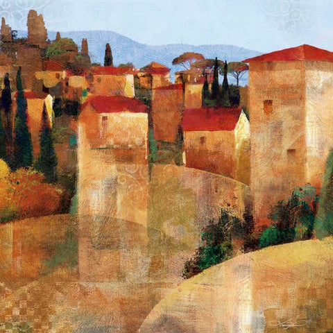 Tuscan Hillside White Modern Wood Framed Art Print with Double Matting by Mallett, Keith