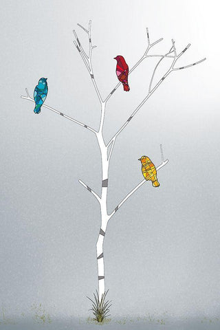 Three in a Tree White Modern Wood Framed Art Print with Double Matting by Pelkey, Marvin