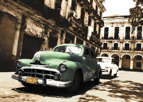 Cuban Cars II White Modern Wood Framed Art Print with Double Matting by Groth, C.J.