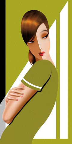 Jennifer in Greens Black Ornate Wood Framed Art Print with Double Matting by Bravo, Jordan