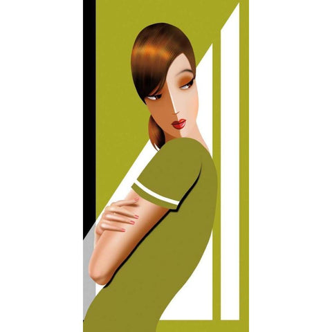 Jennifer in Greens White Modern Wood Framed Art Print by Bravo, Jordan
