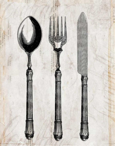 Silverware I Black Ornate Wood Framed Art Print with Double Matting by Berg, Sabine