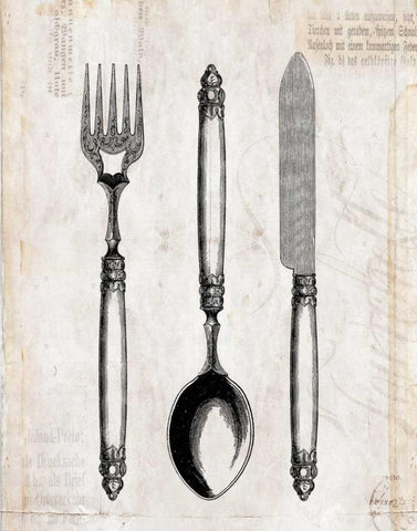 Silverware II Black Ornate Wood Framed Art Print with Double Matting by Berg, Sabine