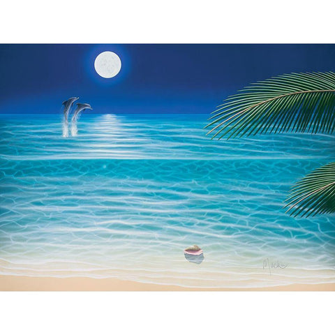 Moonlit Palms Black Modern Wood Framed Art Print with Double Matting by Mackin, Dan