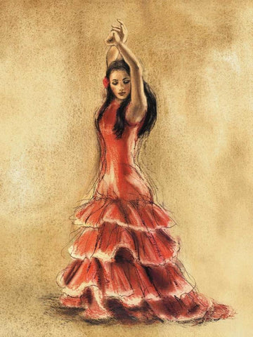 Flamenco Dancer I White Modern Wood Framed Art Print with Double Matting by Gold, Caroline