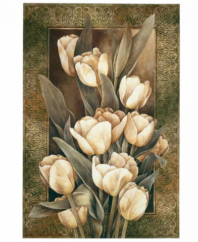Golden Tulips White Modern Wood Framed Art Print with Double Matting by Thompson, Linda