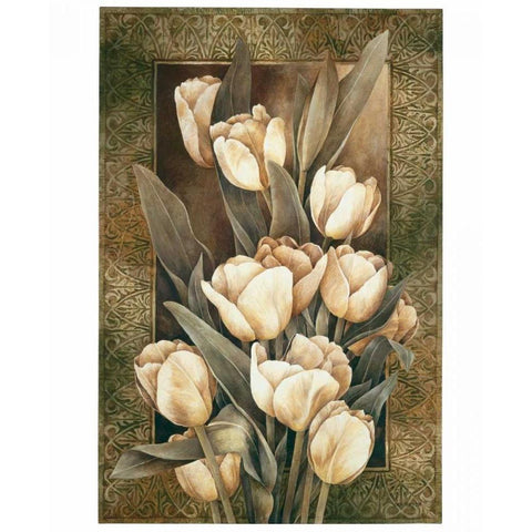Golden Tulips Black Modern Wood Framed Art Print by Thompson, Linda
