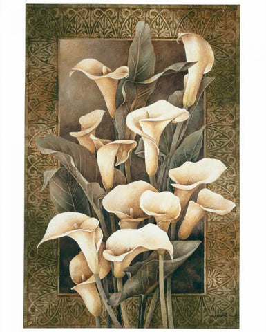 Golden Calla Lilies White Modern Wood Framed Art Print with Double Matting by Thompson, Linda