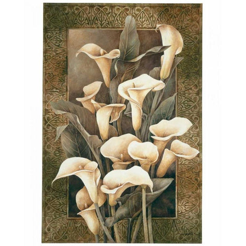 Golden Calla Lilies Gold Ornate Wood Framed Art Print with Double Matting by Thompson, Linda