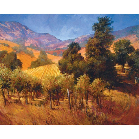 Southern Vineyard Hills Gold Ornate Wood Framed Art Print with Double Matting by Craig, Philip