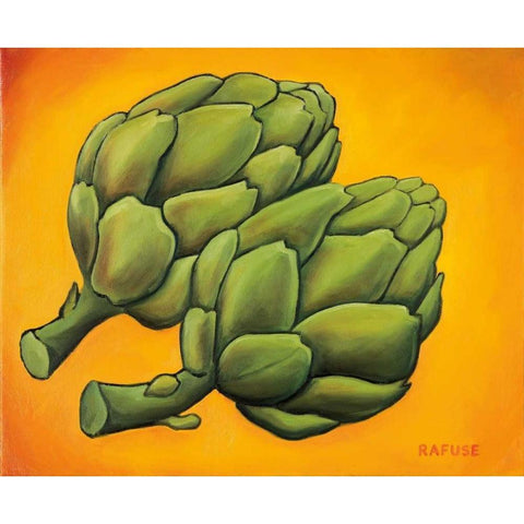 Two Artichokes Black Modern Wood Framed Art Print with Double Matting by Rafuse, Will