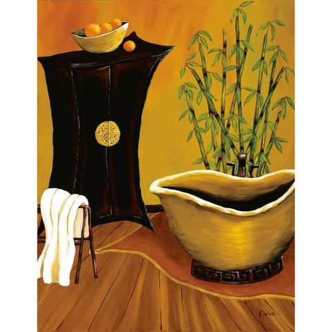 Asian Bath Black Modern Wood Framed Art Print by Sewell, Krista