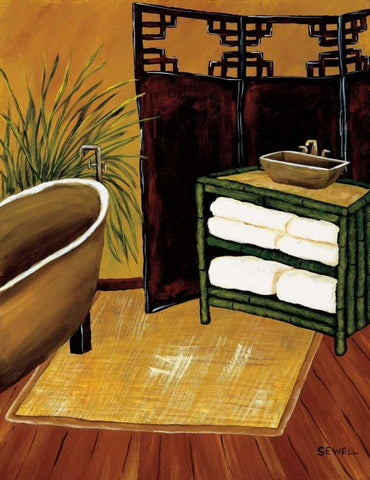 Bamboo Bath Black Ornate Wood Framed Art Print with Double Matting by Sewell, Krista