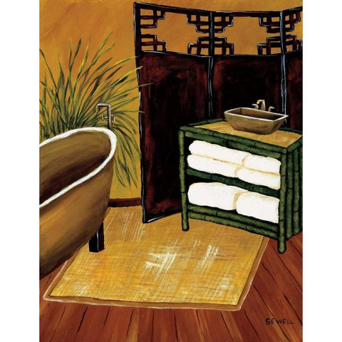 Bamboo Bath White Modern Wood Framed Art Print by Sewell, Krista