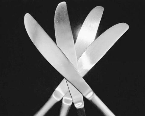 Knives White Modern Wood Framed Art Print with Double Matting by Feeley, Mike