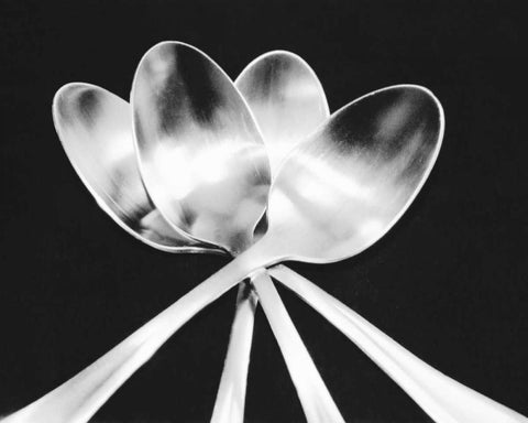 Spoons White Modern Wood Framed Art Print with Double Matting by Feeley, Mike