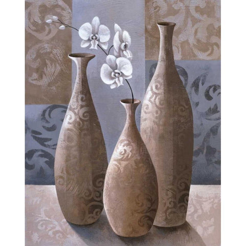 Silver Orchids II White Modern Wood Framed Art Print by Mallett, Keith