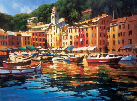 Portofino Colors White Modern Wood Framed Art Print with Double Matting by OToole, Michael