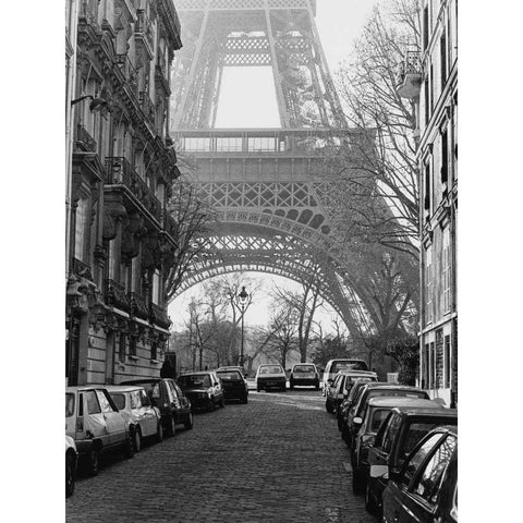 Street View of La Tour Eiffel White Modern Wood Framed Art Print by Davidson, Clay