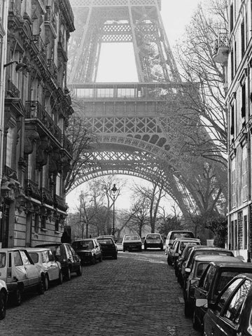 Street View of La Tour Eiffel White Modern Wood Framed Art Print with Double Matting by Davidson, Clay