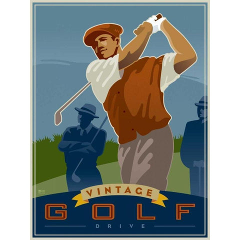 Vintage Golf - Drive White Modern Wood Framed Art Print by Huynh, Si