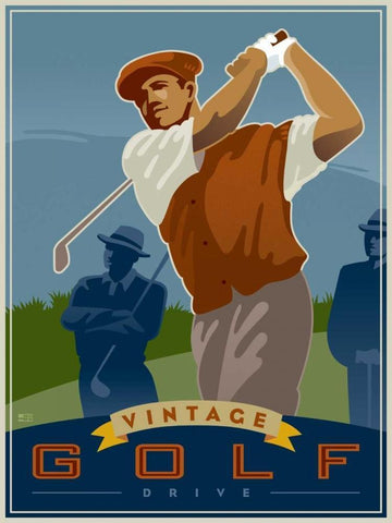 Vintage Golf - Drive White Modern Wood Framed Art Print with Double Matting by Huynh, Si