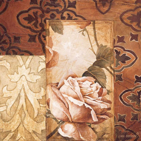 Linen Roses I Gold Ornate Wood Framed Art Print with Double Matting by Thompson, Linda