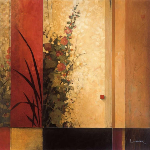 Hollyhock Garden Black Modern Wood Framed Art Print by Li-Leger, Don