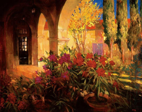 Twilight Courtyard White Modern Wood Framed Art Print with Double Matting by Craig, Philip
