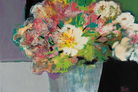 Flower Market Black Ornate Wood Framed Art Print with Double Matting by Bernsen, Leslie