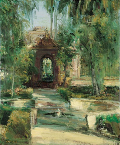 Fuentes y Jardines White Modern Wood Framed Art Print with Double Matting by Castrillo, Jose Luis