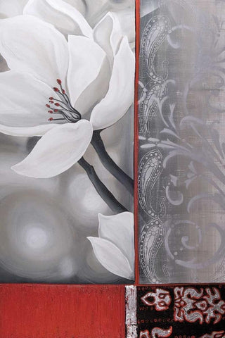 Bohemia Flora White Black Ornate Wood Framed Art Print with Double Matting by Copley , Jasmin Zara